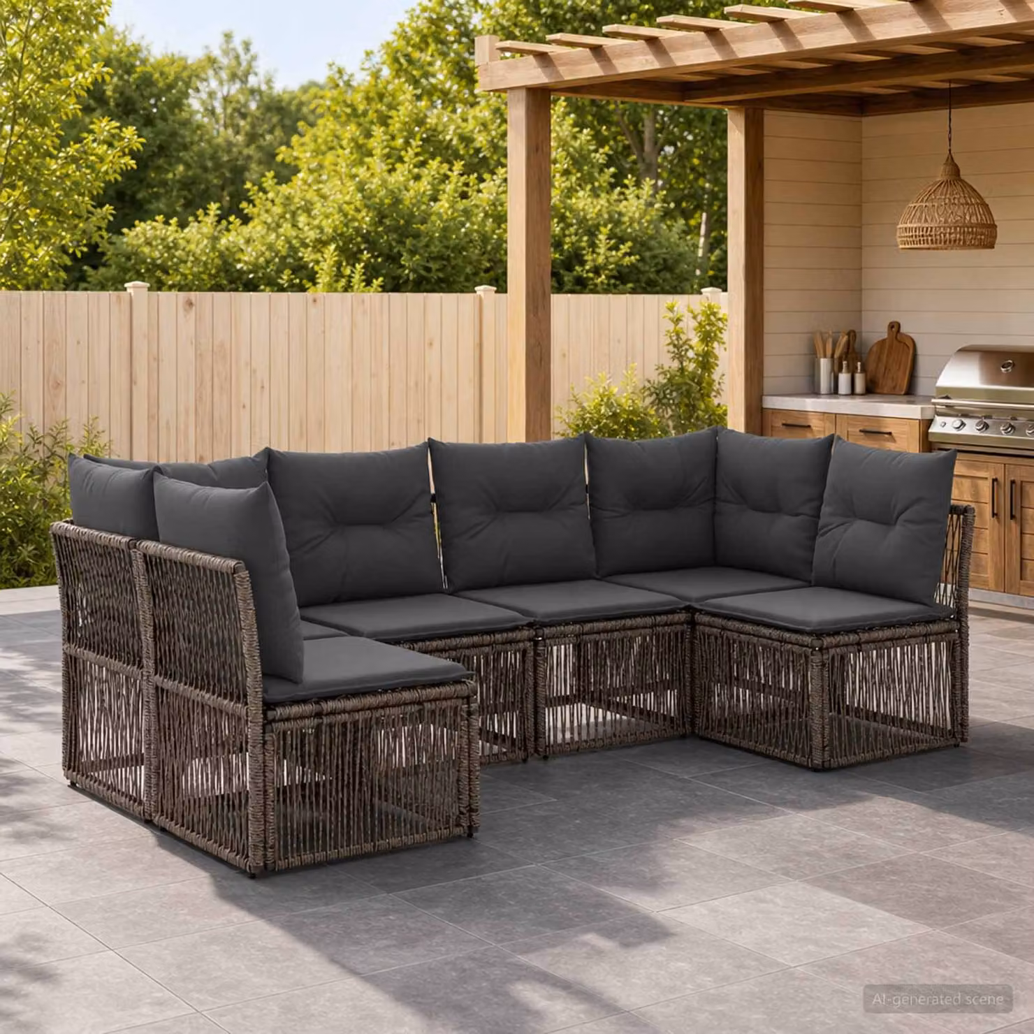 Set Divano da Giardino vidaXL 6 pz a Forma a L Grigio con Cuscini e Struttura in Metallo e Polyrattan