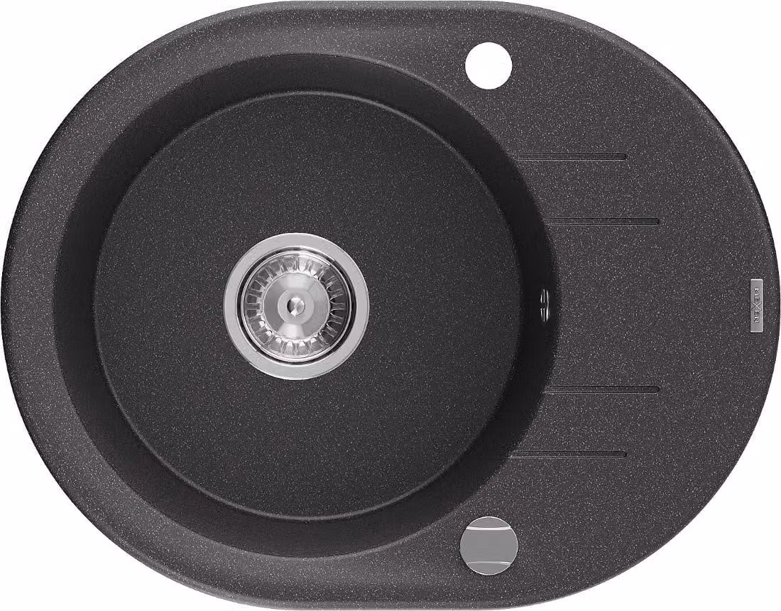 Mexen Kevin lavello cucina in granito 1 vasca con sgocciolatoio 586 x 458 mm, nero maculato, sifone cromato - 6517581005-76