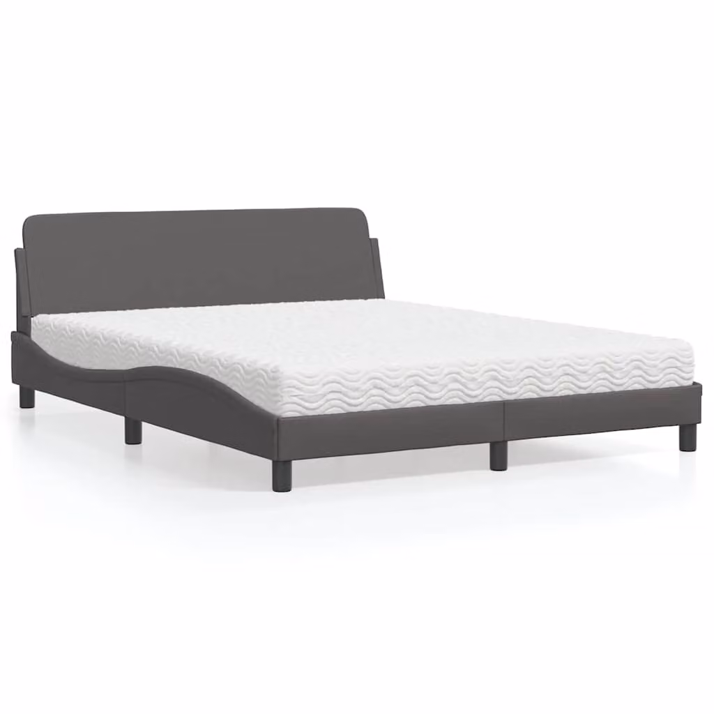 Letto con Materasso Dover vidaXL in Similpelle Grigio e Bianco, L/P/H: 160 x 200 x 218 cm