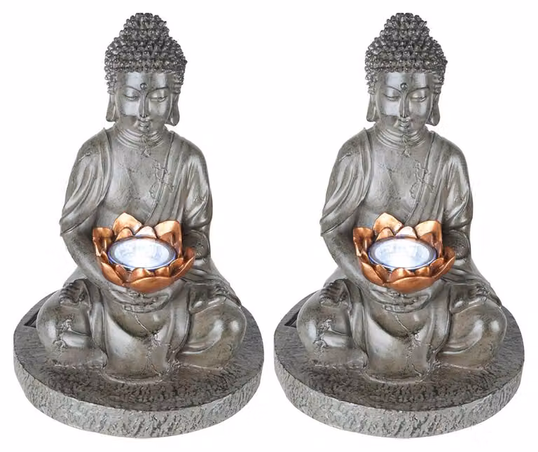 Set da 2 lampade solari a LED BUDDHA in grigio