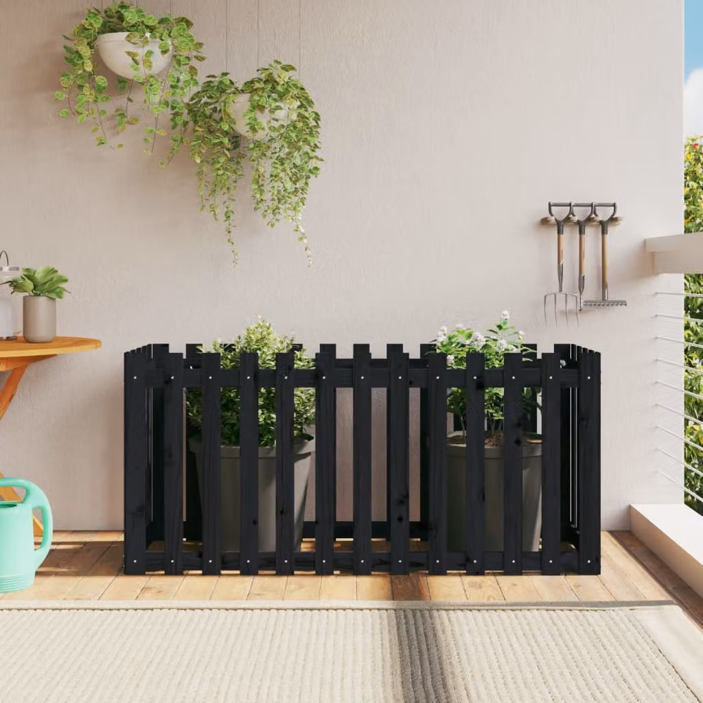 Fioriera da giardino rialzata vidaXL in legno di pino massello, colore nero, L 150 x P 50 x H 70 cm