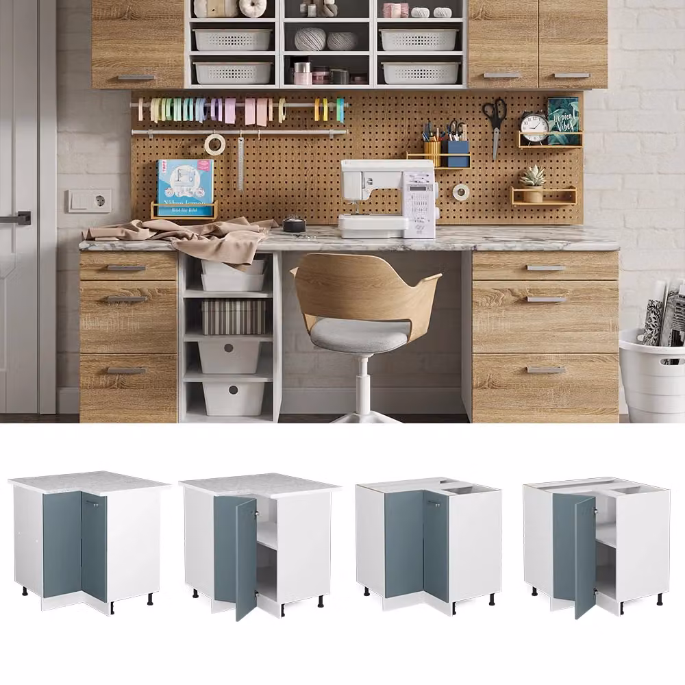 Armadio ad angolo universale Vicco R-Line con ante, Blu, L: 75.6 cm, P: 46.0 cm, H: 81.6 cm – 2