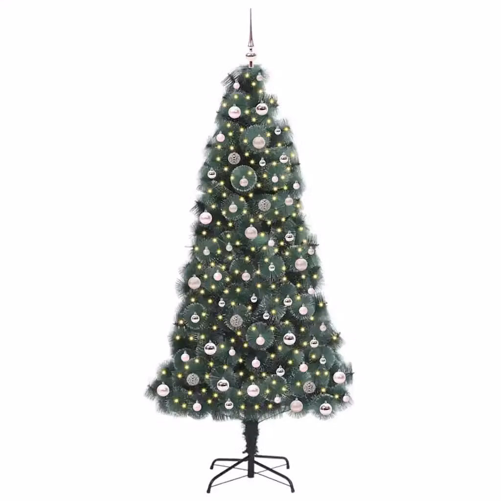 Albero di Natale artificiale moderno vidaXL verde con luci LED bianco caldo e set di palline – 2