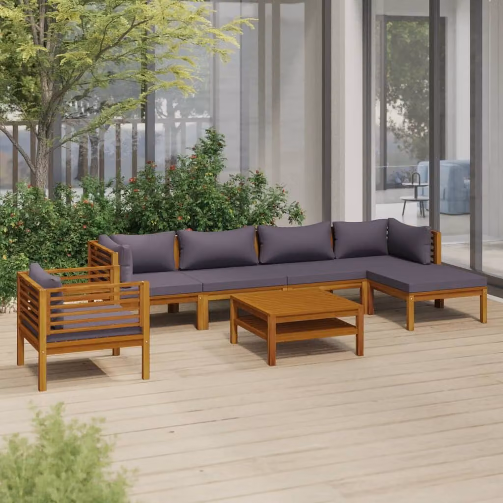 The Living Store Set da giardino da 7 pezzi con cuscino in legno massiccio di acacia
