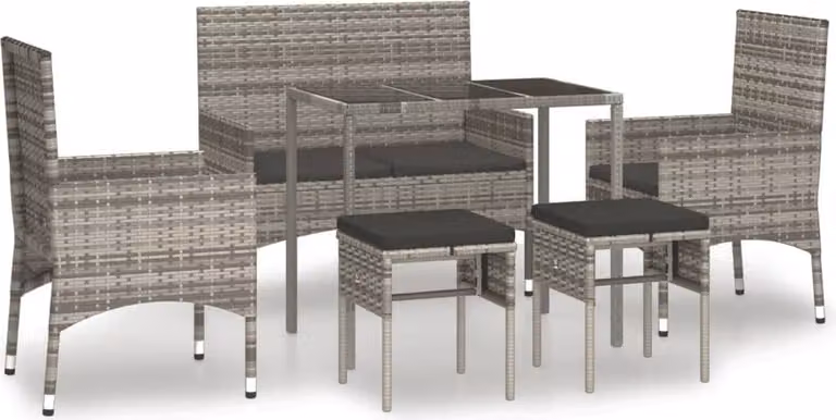 Set Divani da Giardino 6 pz con Cuscini in Polyrattan Grigio