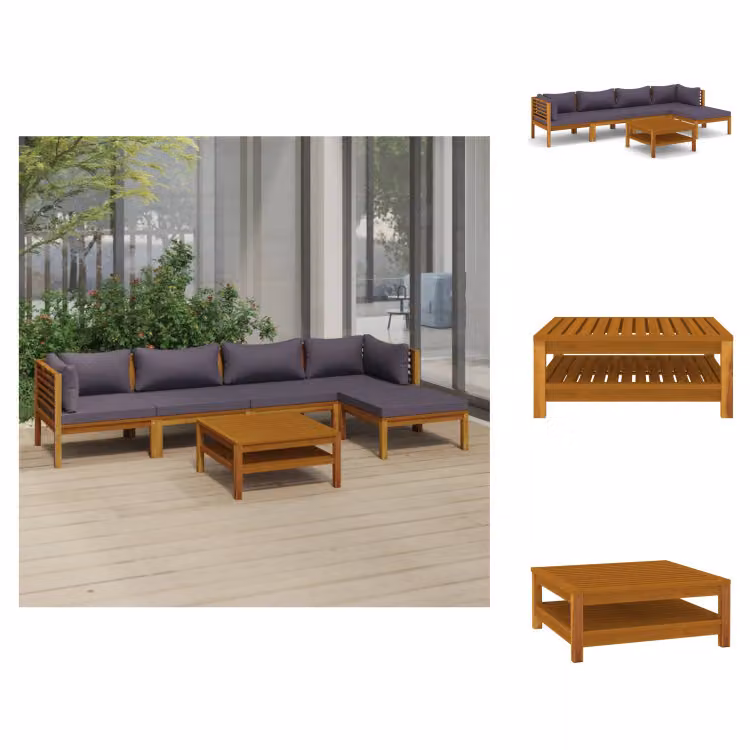 vidaXL Set di 6 pezzi per salotto da giardino con cuscino in legno massiccio di acacia - Set di mobili da giardino