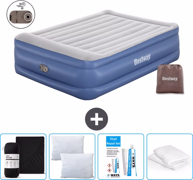 Materasso gonfiabile Bestway - 2 persone - 152 x 203 x 56 cm - Grigio/Blu - Accessori inclusi