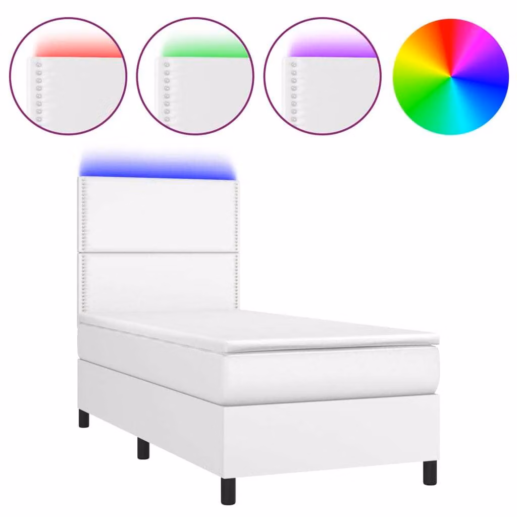Giroletto Molle con Materasso e LED Bianco 100x200cm Pelle finta