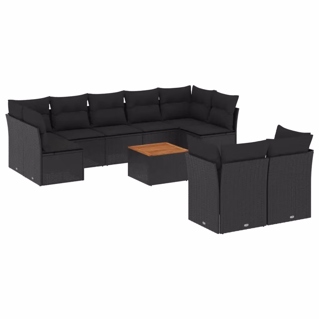 vidaXL Set Divani da Giardino a L con Tavolino, Polyrattan e Acciaio Verniciato, Colore Marrone e Nero con Cuscini Inclusi – 2