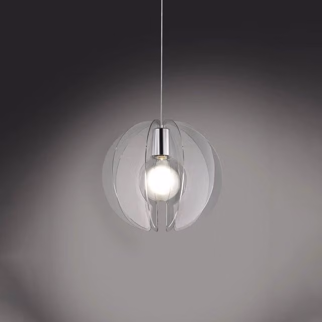 Lampada a sospensione moderna Linea Zero Polilux trasparente con finiture in metallo cromato e attacco E27 – 1