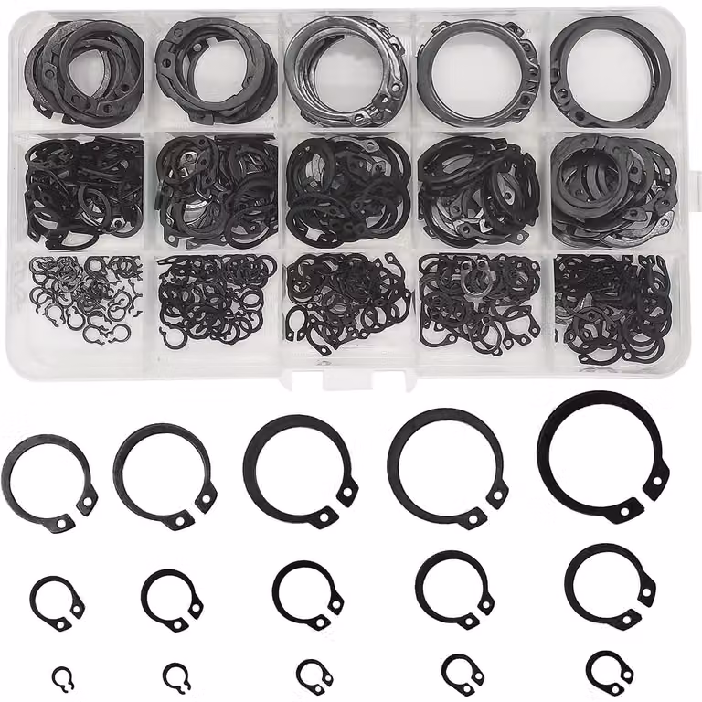 Set di anelli di sicurezza, 350 pezzi, da M4 a M28, colore nero, acciaio