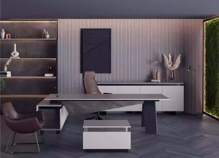Graue Arbeitszimmermöbel Schreibtisch Sideboard Büromöbel Modern Holz