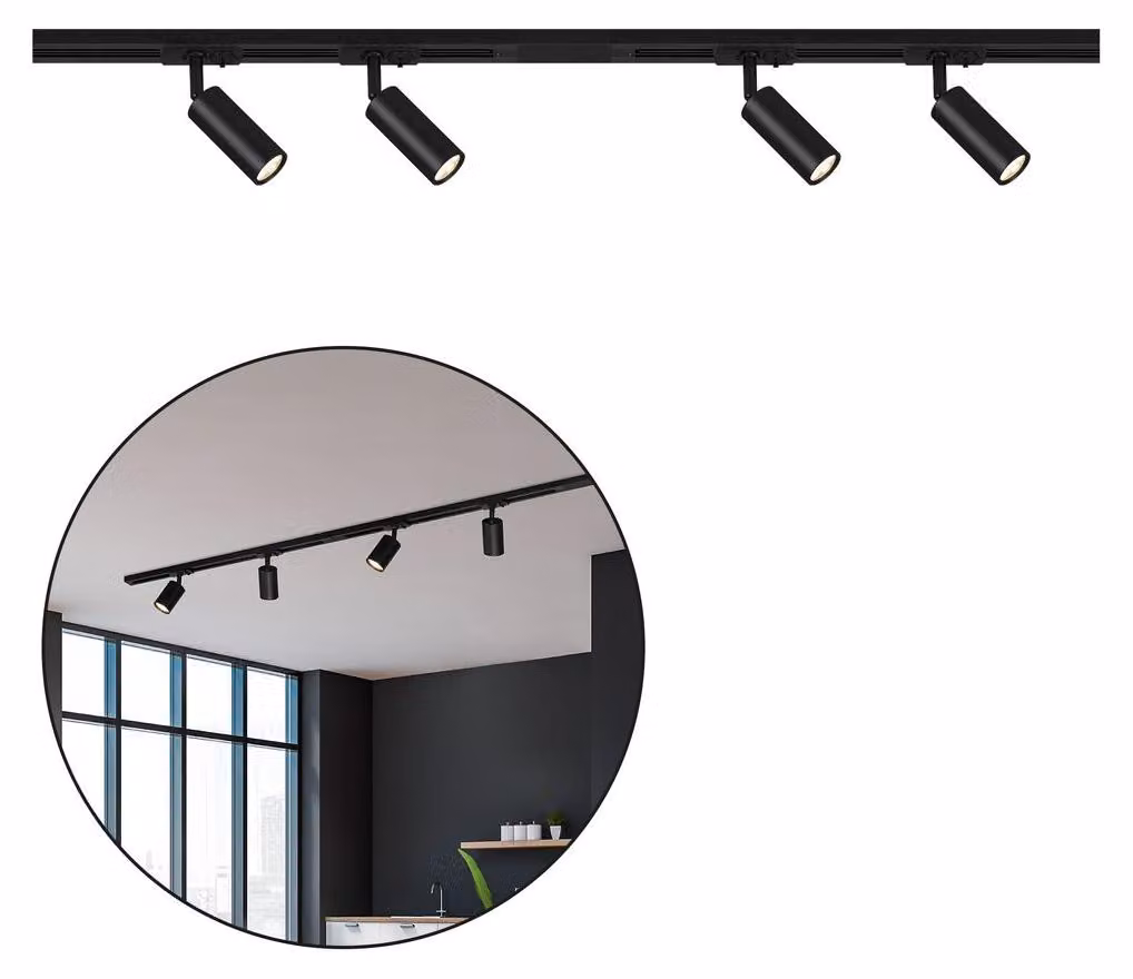Sistema di binari Briloner Rail, set completo, 4x faretti LED, nero