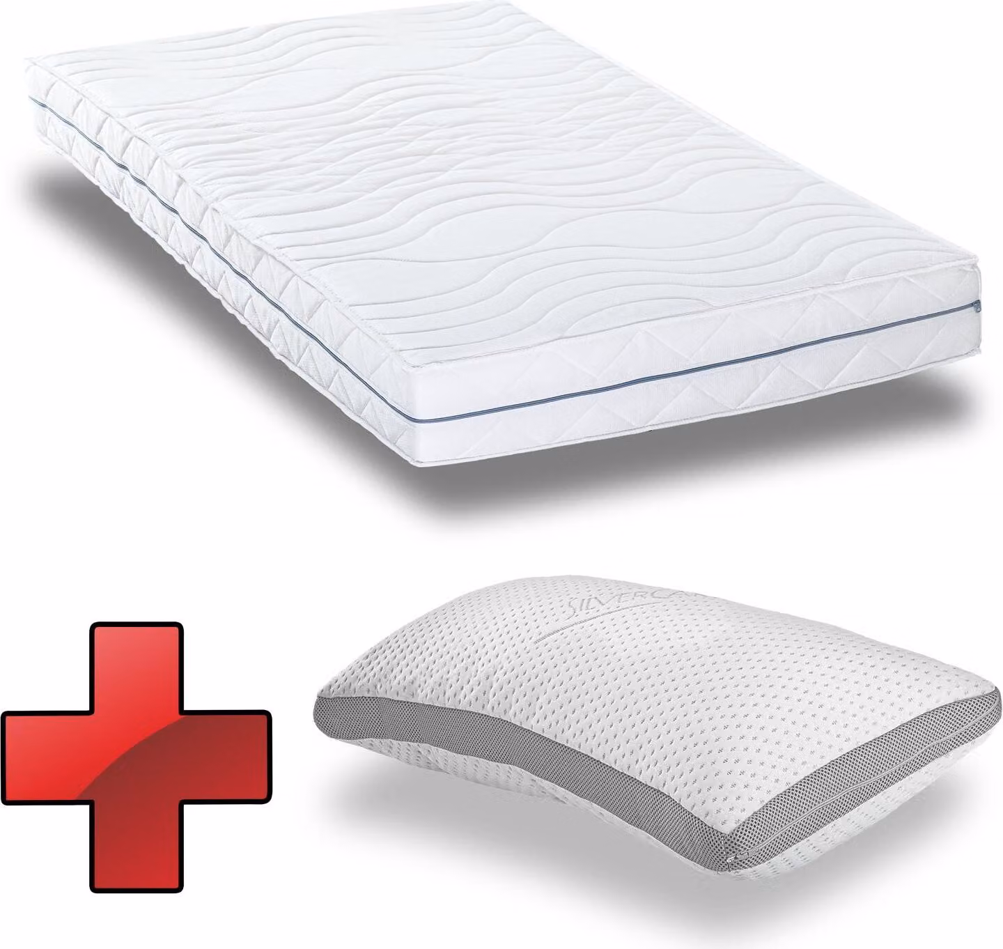 Materasso ergonomico 140x200 cm a 7 zone Supportho Premium, altezza 18 cm, livello di rigidità H2/H3 + cuscino Supportho effetto gel 40 x 80 cm