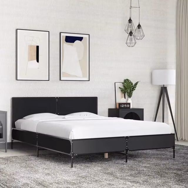 Giroletto Nero 140x190 cm in Legno Multistrato e Metallo 3280032