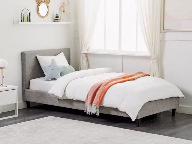 Letto singolo Beliani in velluto grigio con rete a doghe in legno, stile moderno L/P/H: 90 x 200 cm