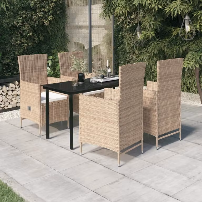 The Living Store Set da pranzo da giardino 5 pezzi con cuscini Beige