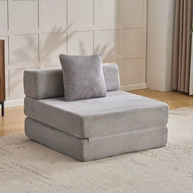 Divano letto singolo pieghevole MIVRAY in velluto a coste grigio per soggiorno e camera da letto