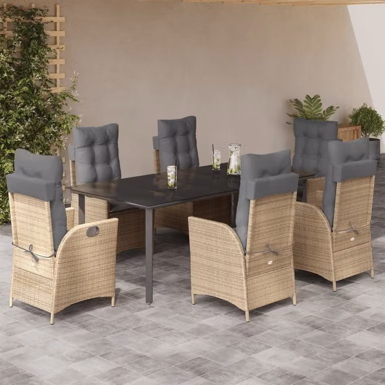Maison Exclusive - Set da Pranzo da Giardino 7 pz con Cuscini Beige in Polyrattan