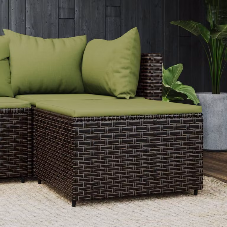 vidaXL Poggiapiedi da Giardino in Polyrattan Marrone con Cuscini