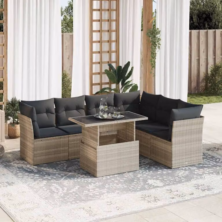 Maison Exclusive - Set Divani da Giardino 7pz con Cuscini Grigio Chiaro Polyrattan