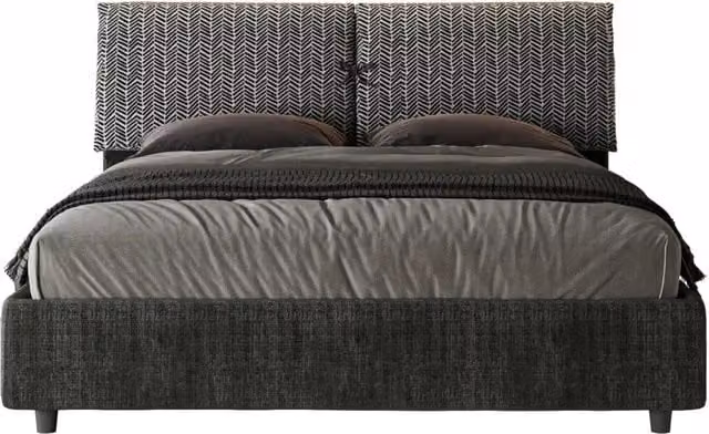 Letto Matrimoniale Aragona Mados Blu con Contenitore e Rete, Imbottito in Tessuto con Testata, L/P/H: 160 x 190 x 110 cm
