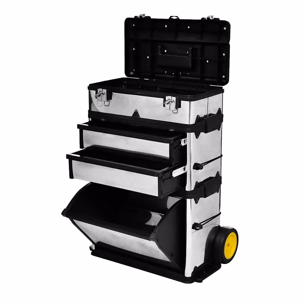 Trolley porta attrezzi rollabile vidaXL in acciaio inossidabile e plastica, colore argento, L/P/H: 77,0 x 56,5 x 35,0 cm – 2