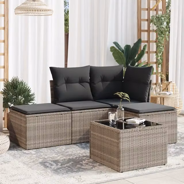 Set Divano da Giardino 5pz con Cuscini-Sofa da Giardino-Divanetto da esterno Grigio Chiaro Polyrattan 426396