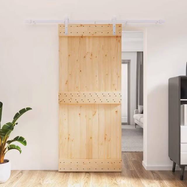 Porta scorrevole moderna vidaXL in legno e acciaio, colori bianco e marrone, L 90 cm x H 210 cm