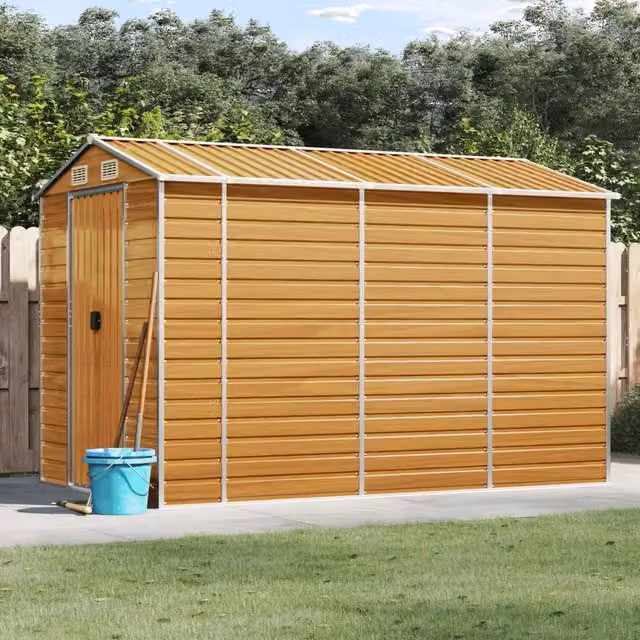 Casetta da giardino marrone chiaro 191x300x198 cm in acciaio zincato 3188277