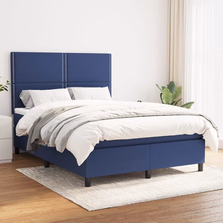 Letto Ibrido vidaXL con Giroletto a Molle e Materasso a Tasche Blu e Bianco L/P: 140 x 200 cm