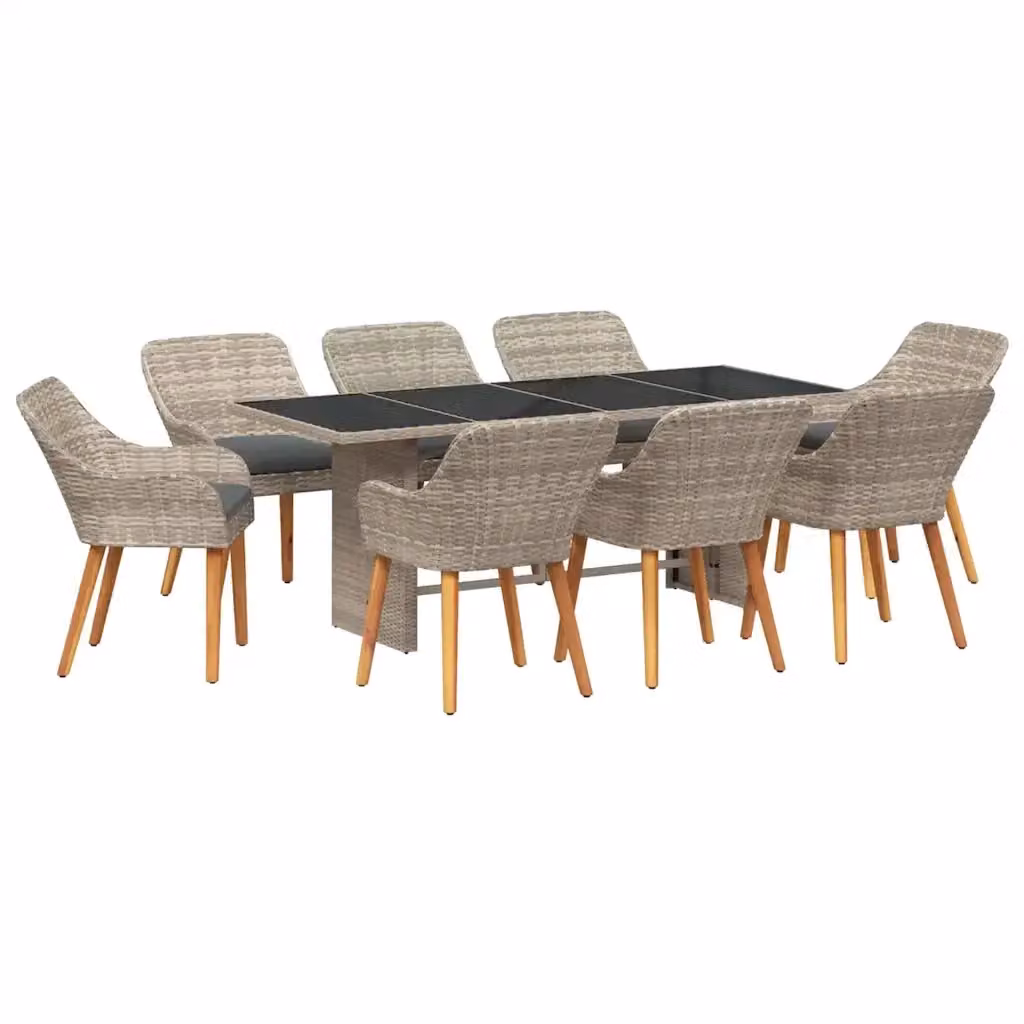 Set da pranzo per giardino e terrazza vidaXL in polyrattan e vetro, 9 pezzi, Grigio – 2