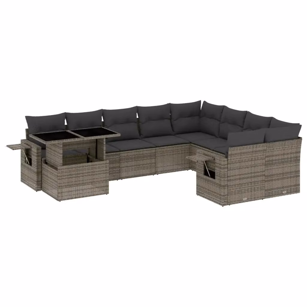 vidaXL Set Divano da Giardino 10 pz a Forma a L con Cuscini Grigio in Polyrattan e Acciaio – 2