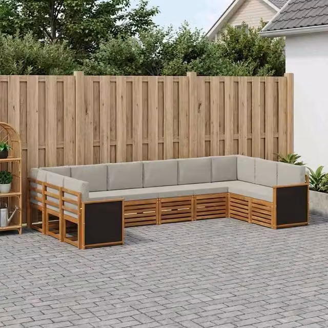 Set di divani da esterno 7 pz vidaXL in legno di acacia con cuscini beige e grigio – 1