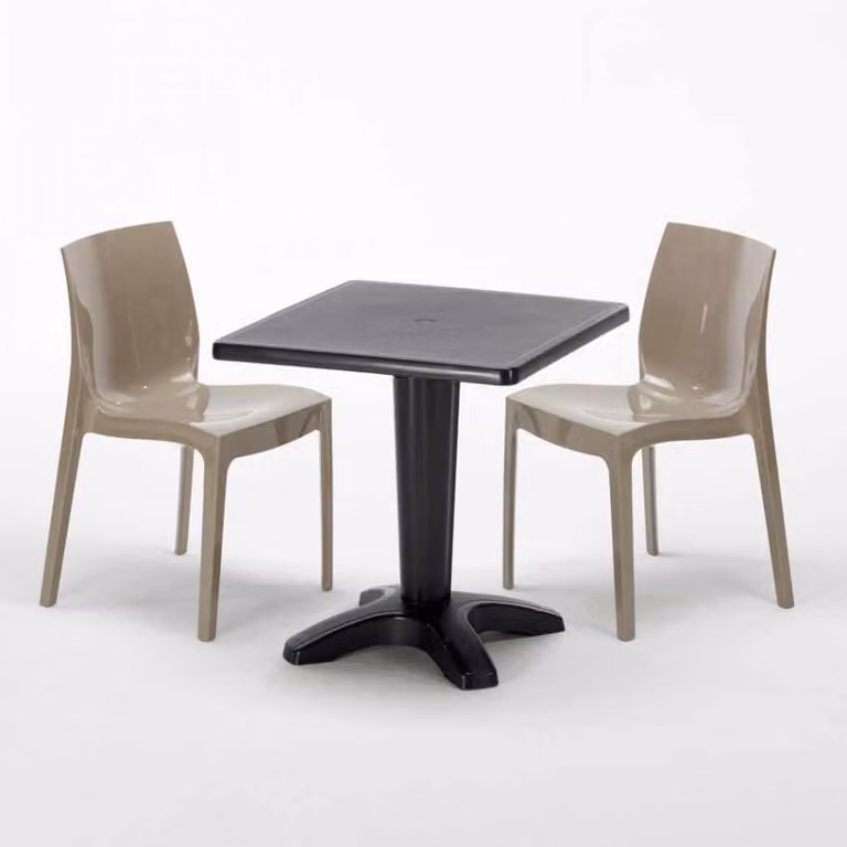 Tavolo quadrato nero e 2 sedie Set di bastoni da interno in polipropilene colorato Grand Soleil Ice Aia - Beige
