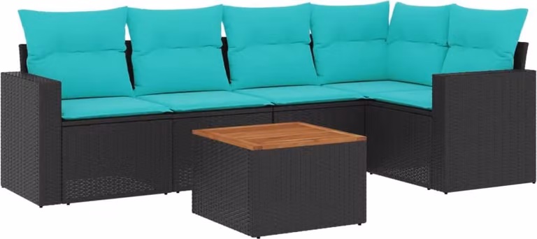 Set Divani da Giardino 6 pz con Cuscini Nero in Polyrattan