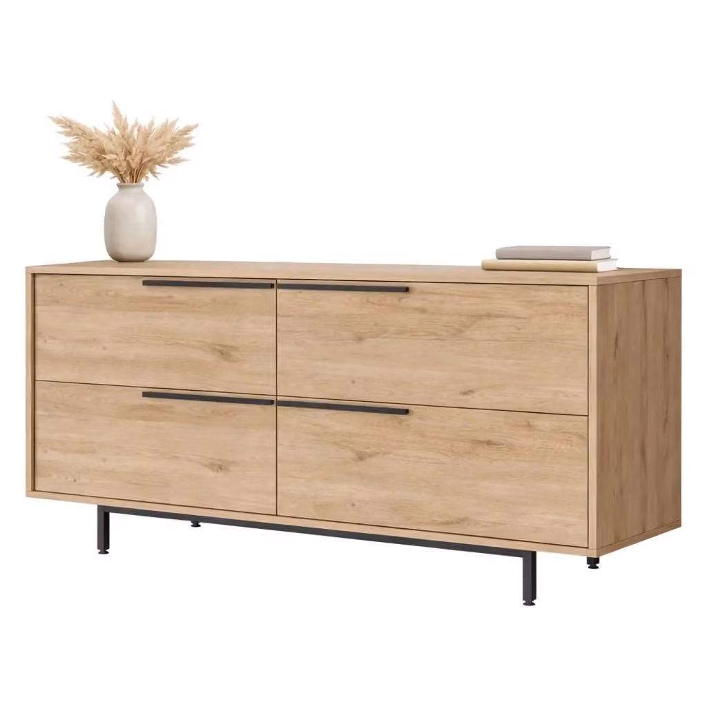 Madia Follo DMORA, Credenza moderna con 4 vani in legno rovere marrone, L: 160 cm, P: 45 cm, H: 74 cm – 2