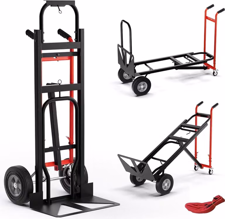 Carrello a mano convertibile 3 in 1, capacità 450 kg, struttura in metallo