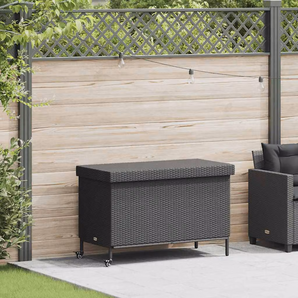 Contenitore da giardino con ruote vidaXL in polyrattan nero L 110 cm x P 55 cm x H 73 cm