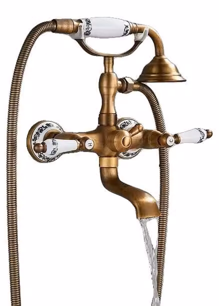 Miscelatore per vasca e doccia, con due manopole, design contemporaneo, finitura in ottone anticato