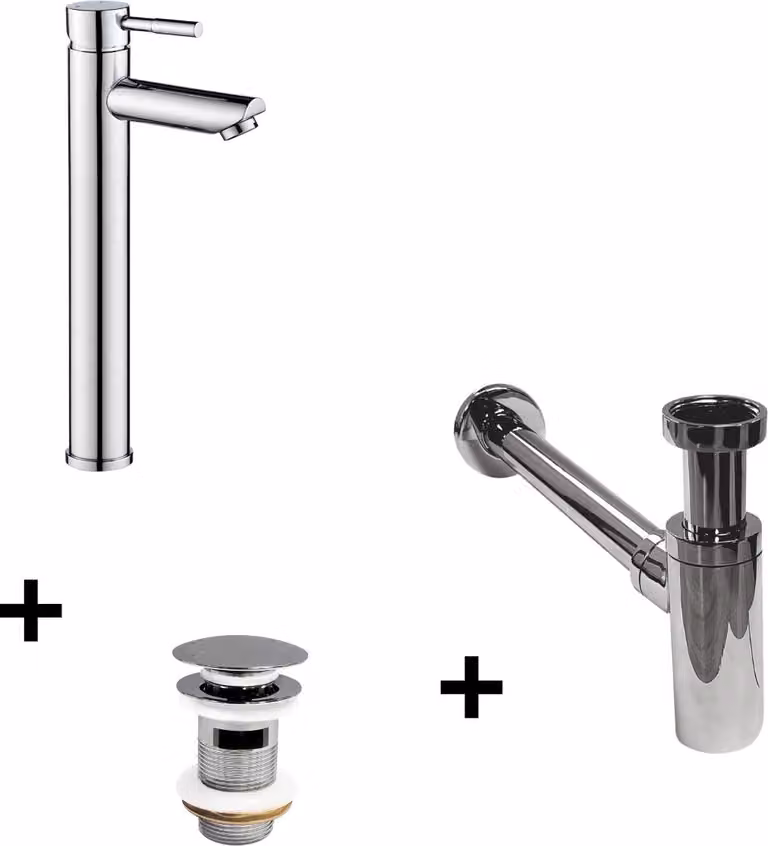 Rubinetto TAP a bocca alta + piletta CLINT + sifone SIMON