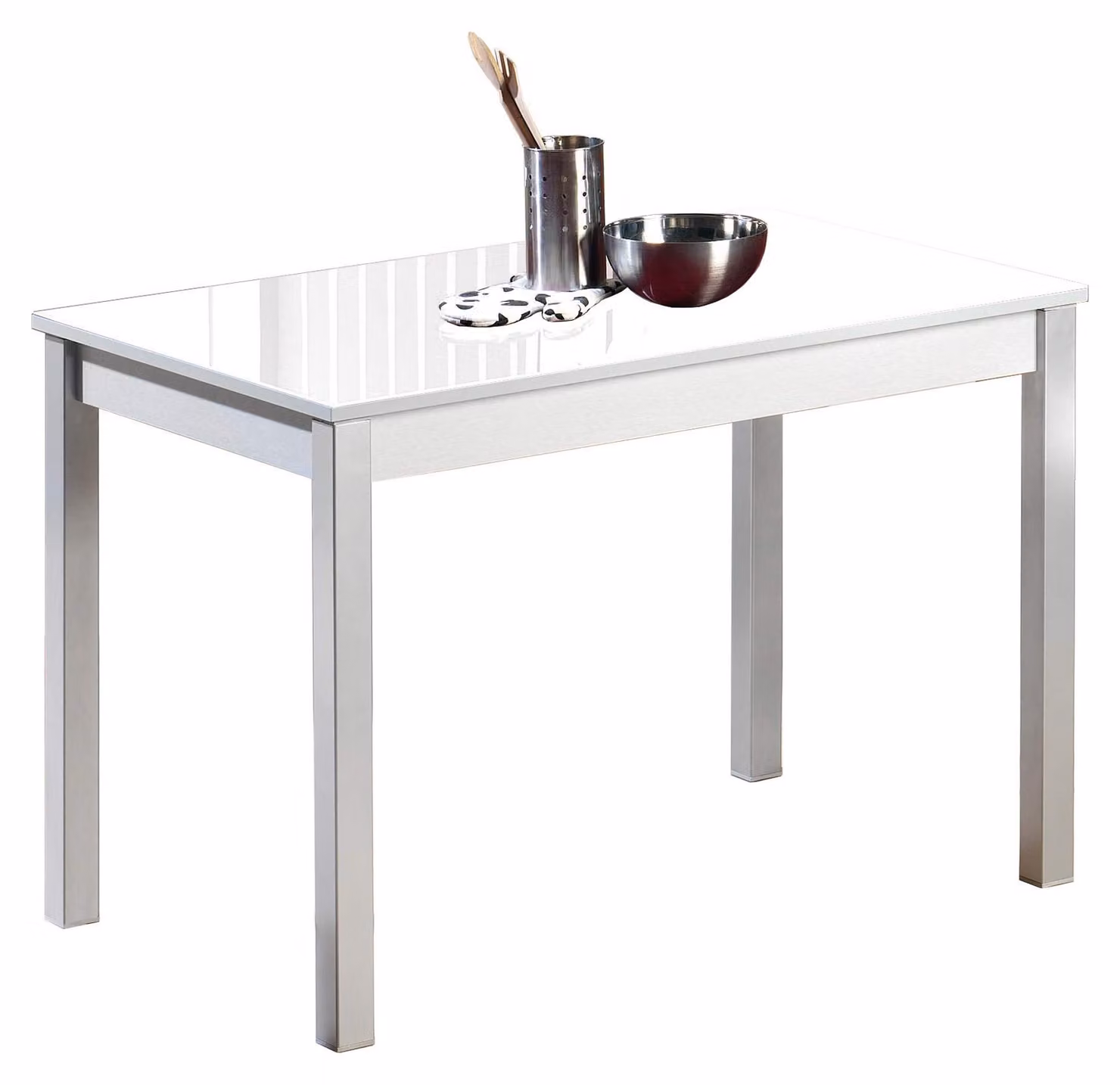 Tavolo da pranzo in metallo e vetro, bianco, 80x40 cm, per 4 persone