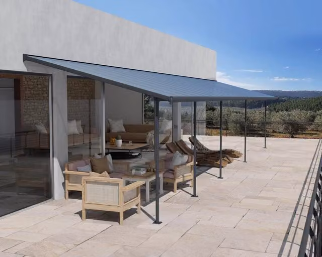 Pergola Sierra Palram Addossata in Alluminio e Policarbonato Grigia L: 10.4 m, P: 3 m
