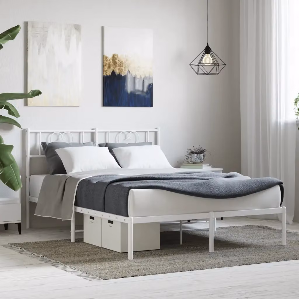 Letto matrimoniale con testiera in metallo bianco L/P/H: 140 x 200 x 90 cm – 2
