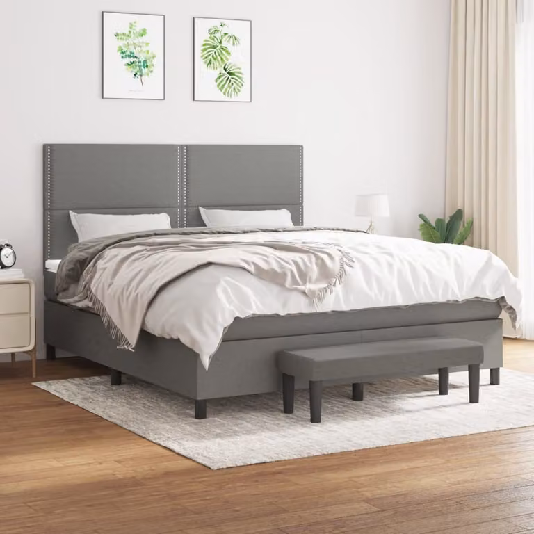 The Living Store Letto a molle con materasso grigio scuro 180x200 cm in tessuto