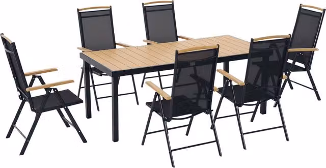Set da giardino esterno 6 persone ¨C zephmum ¨C alluminio, nero, tavolo 190 cm, sedie pieghevoli