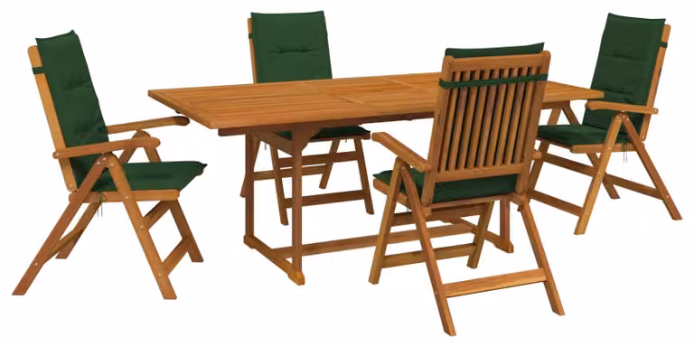 Set da pranzo da giardino composto da 5 pezzi, in legno massello di acacia naturale