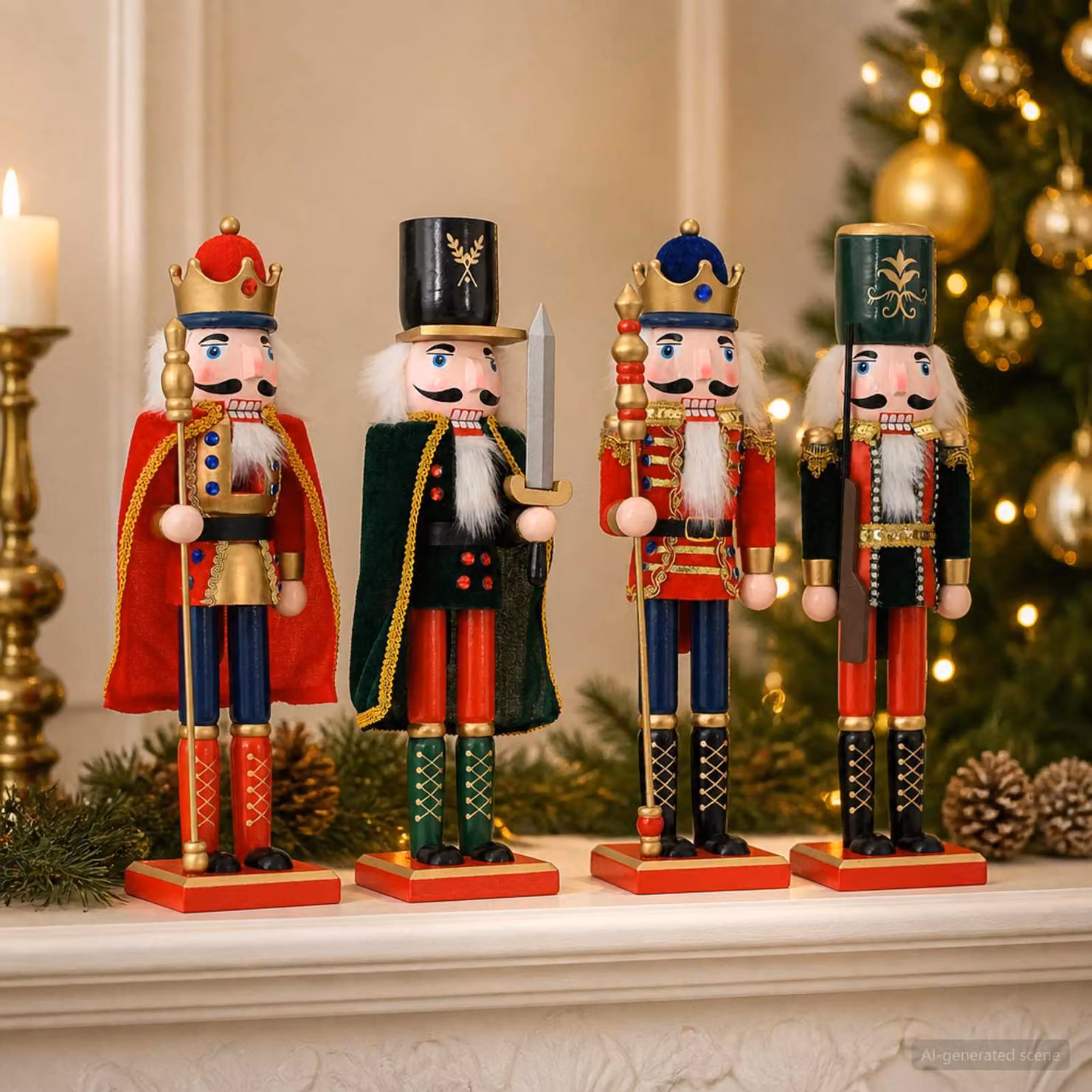 vidaXL Schiaccianoci di Natale TURKU 4 pz Rosso e Nero 38 cm