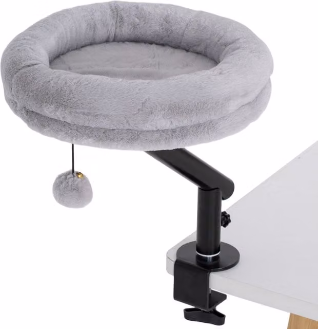 Lettino per gatti da scrivania PawHut con rotazione a 360° e altezza regolabile, lavabile in lavatrice, grigio – 1