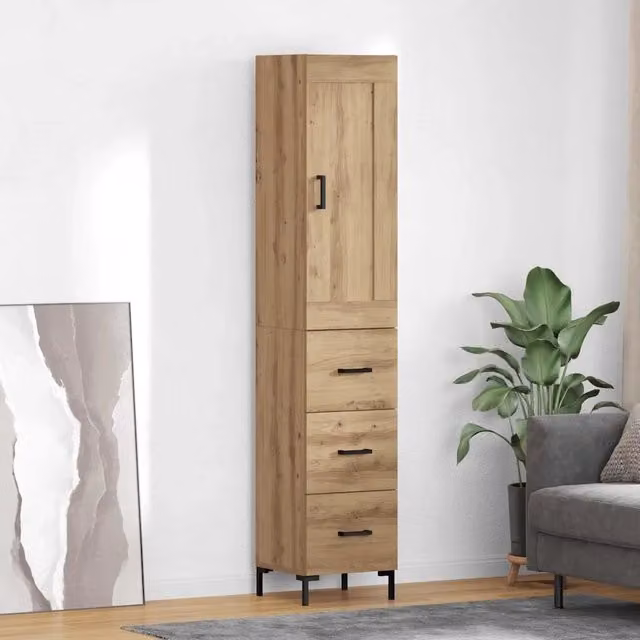 Credenza Buffet con Cassetto vidaXL in Rovere e Metallo, Stile Moderno, Marrone, L/P/H: 34,5 x 34 x 180 cm